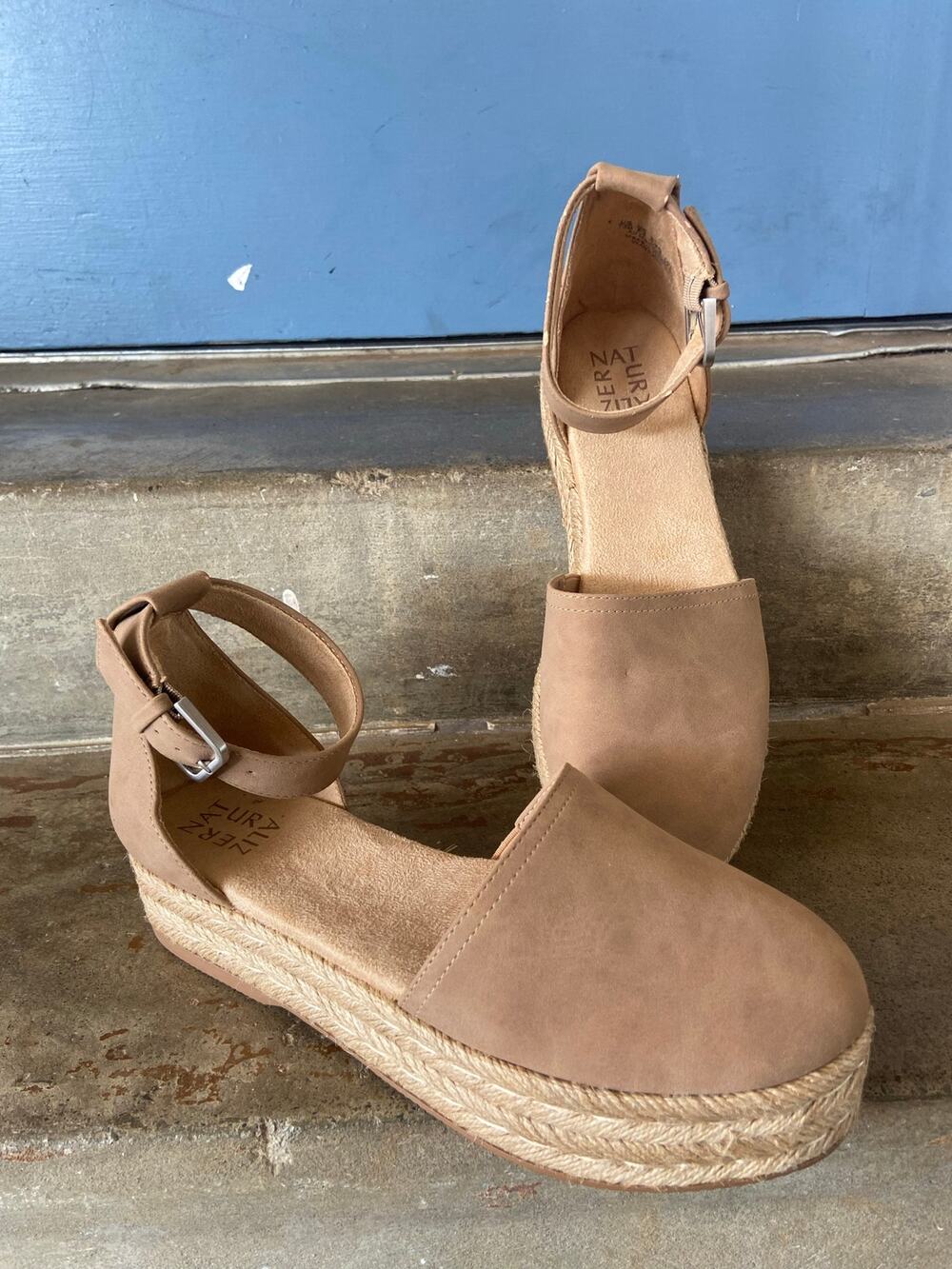 Naturalizer Waverley taupe closed toe flatform espadrille w/ ankle strap